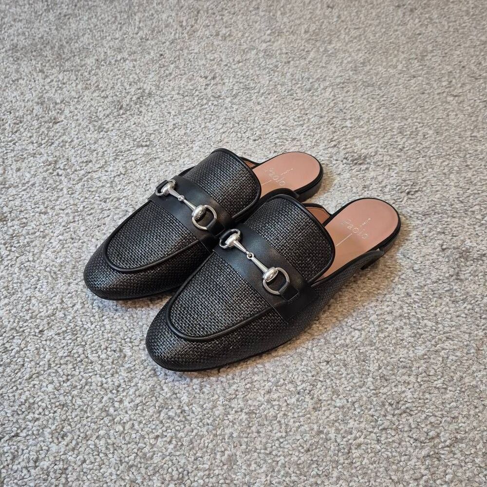 Paolo Black Textured Mules with Silver Accents